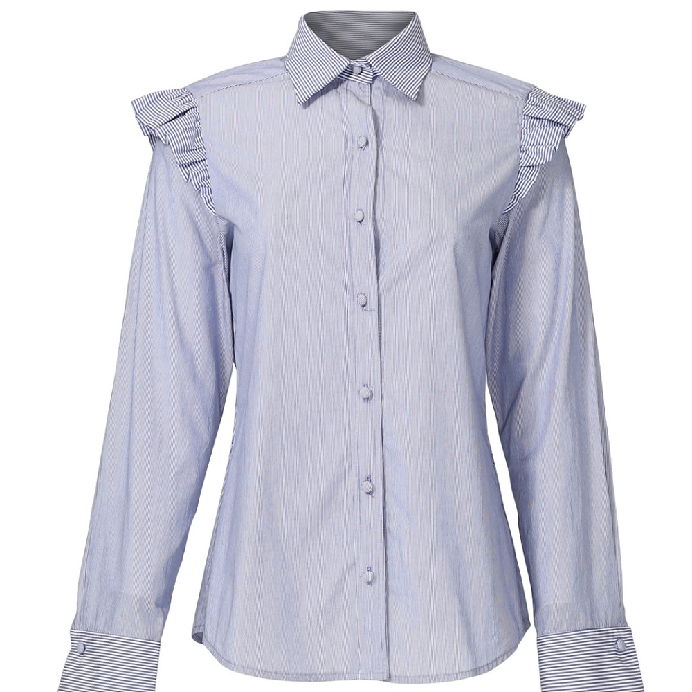 Pinstripe Ruffle Shoulder Button Down - image 1